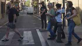 Josep Garganté, María José Lecha, Anna Gabril y Eulàlia Reguant, de izquierda a derecha, este domingo en Gràcia.