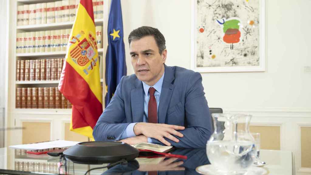 El presidente del Gobierno, Pedro Sánchez, durante una videoconferencia / EP