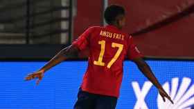 Ansu Fati celebra su primer gol con la selección española / EFE