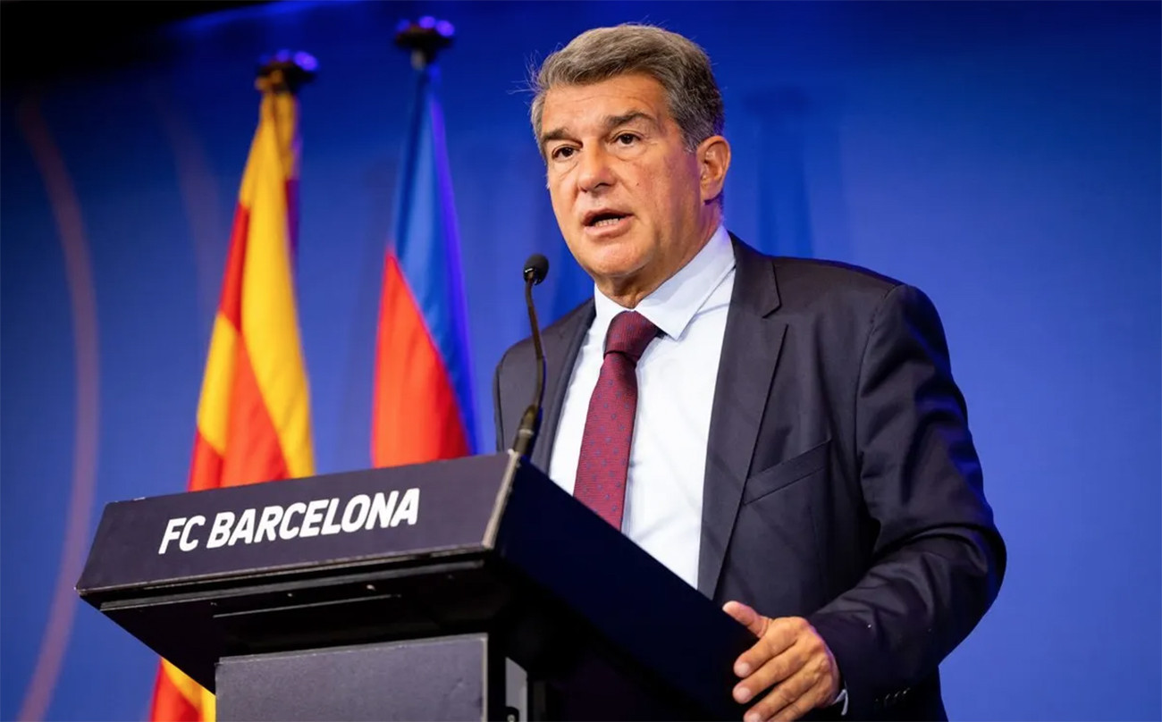 Joan Laporta, durante una rueda de prensa económica del Barça / REDES