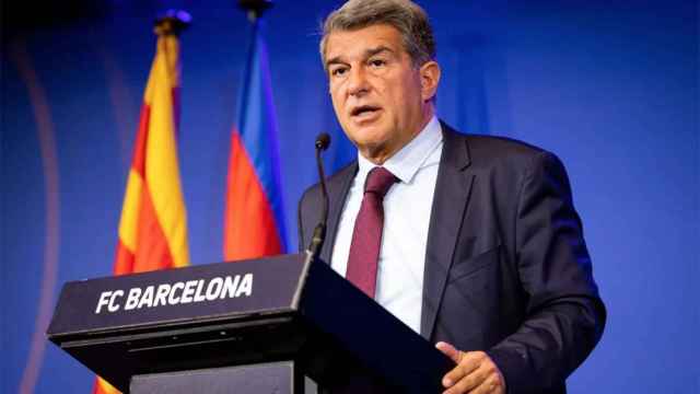 Joan Laporta, durante una rueda de prensa económica del Barça / REDES