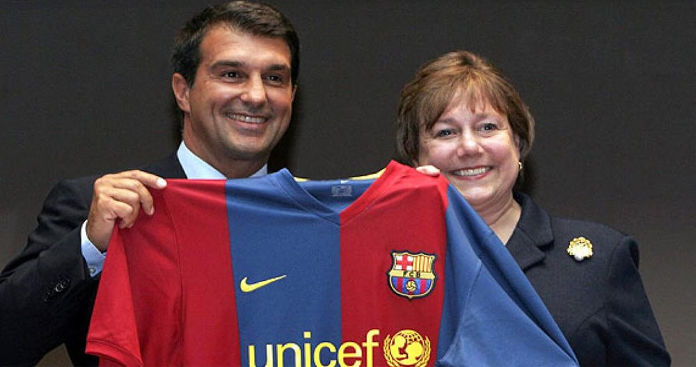 Laporta, durante el primer acuerdo del Barça con UNICEF / EFE