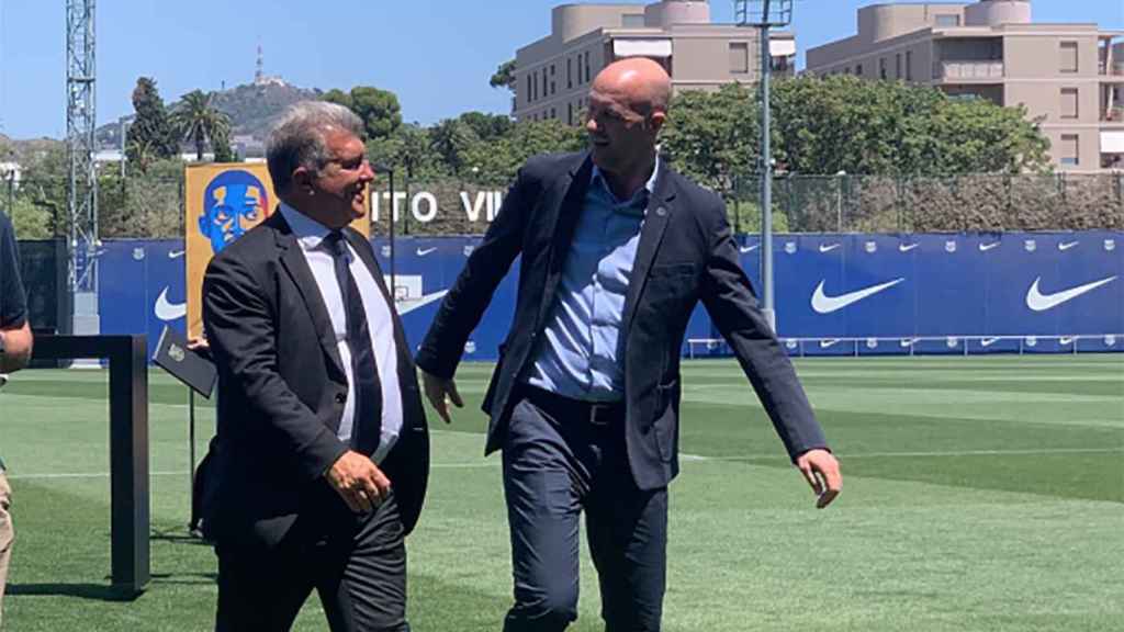 Joan Laporta y Jordi Cruyff, después de la presentación oficial de Dembelé / CULEMANÍA