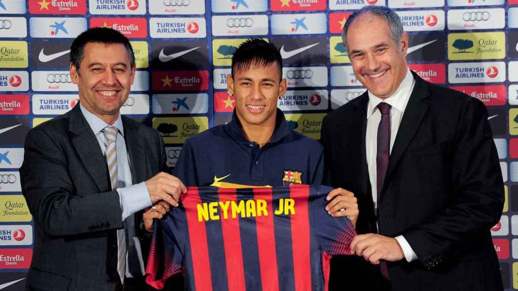 Bartomeu, Neymar y Zubizarreta en la presentación del brasileño / FC Barcelona