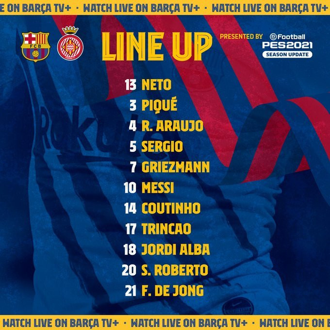 La alineación del Barça contra el Girona / TWITTER