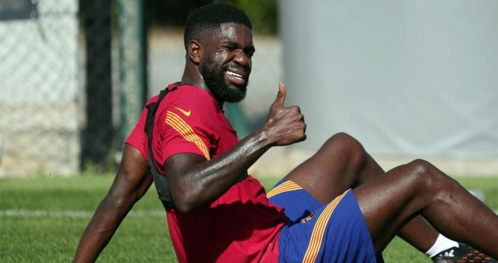 Samuel Umtiti en un entrenamiento del Barça / EFE