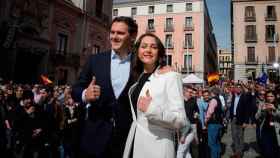 La líder de Ciudadanos en Cataluña, Inés Arrimadas, junto al presidente del partido, Albert Rivera, en el acto de este sábado en Madrid / EFE