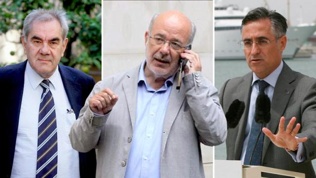 Los eurodiputados de ERC Ernest Maragall y Josep Maria Terricabras, y el eurodiputado de CDC Ramon Tremosa