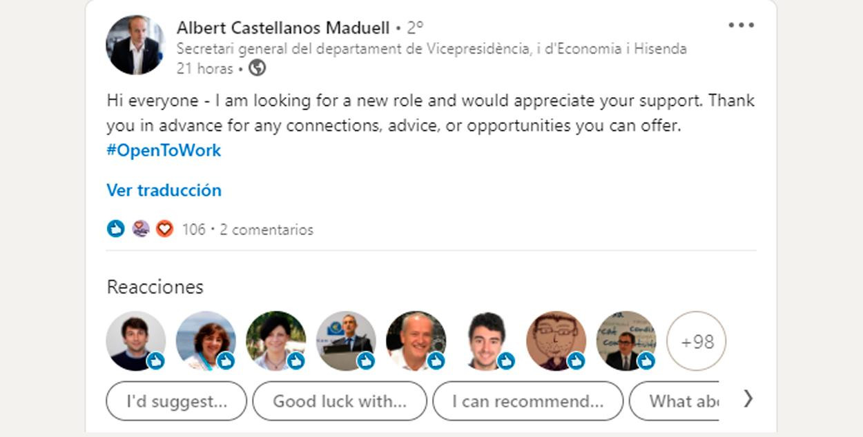 Albert Castellanos busca trabajo en Linkedin