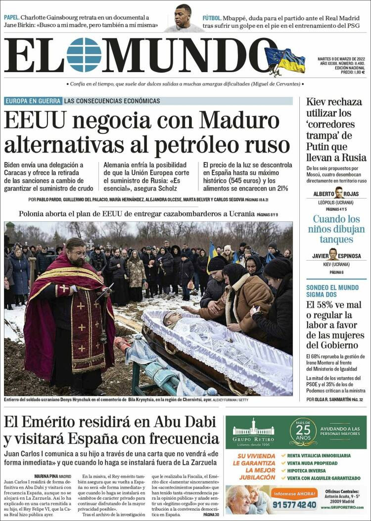 Portada de 'El Mundo' del 8 de marzo de 2022 / Kiosko