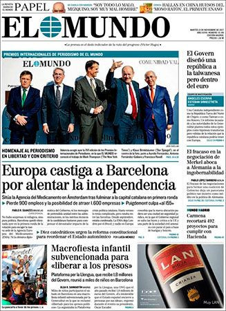 Portada de 'El Mundo' del 21 de noviembre de 2017