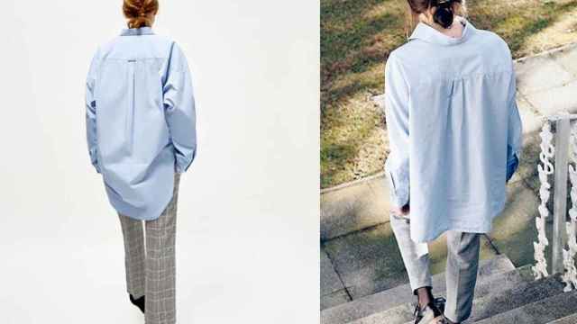 El estilismo de Zara (i) y su más que evidente inspiración, la camisa que comercializa la marca Laagam (d) / CG