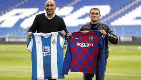 Abelardo y Ernesto Valverde en la foto oficial del Barça-Espanyol / FCB