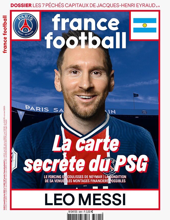 La portada de France Football donde Messi aparece con la camiseta del PSG / REDES