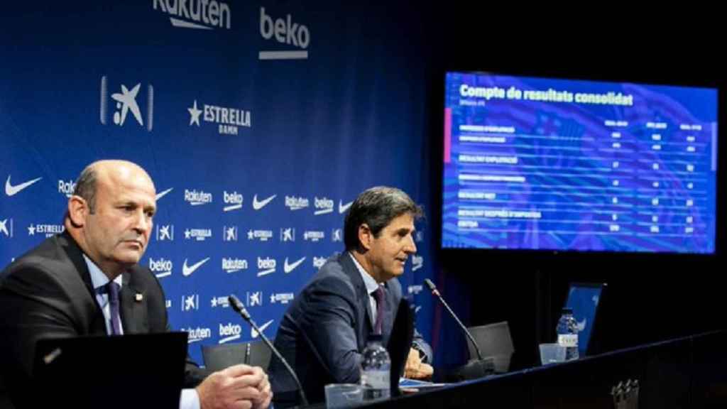 Òscar Grau y Enrique Tombas en la presentación de los presupuestos / FCB