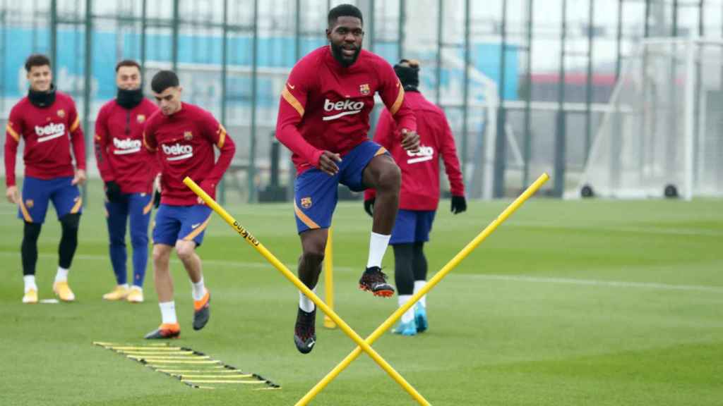 Samuel Umtiti en un entrenamiento previo al encuentro contra la Juventus / FC Barcelona