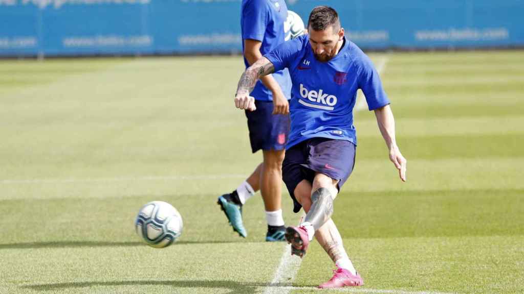 Leo Messi, en un entrenamiento del Barça / FC Barcelona