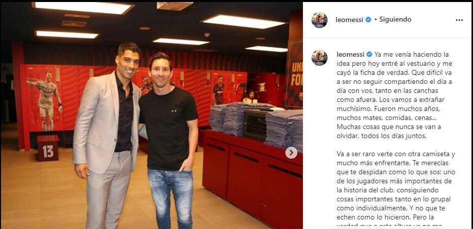 La despedida de Messi a Luis Suárez / INSTAGRAM