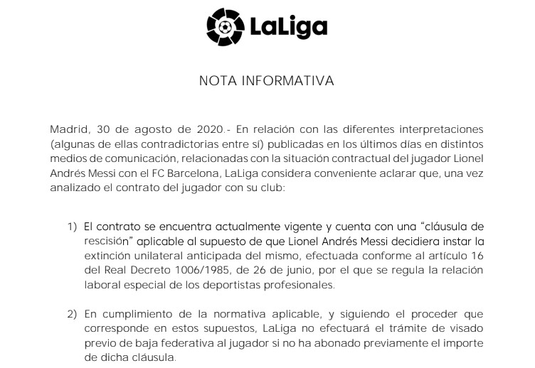 Comunicado de la Liga