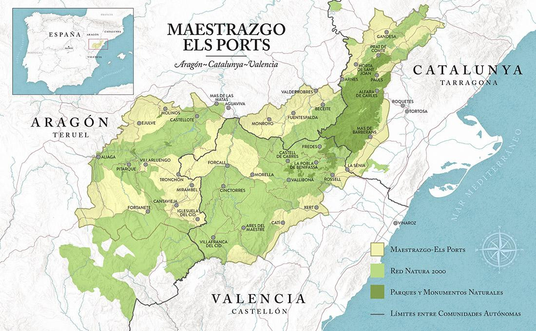 Mapa de la zona del Maestrazgo-Els Ports, el llamado 'Yellowstone europeo'