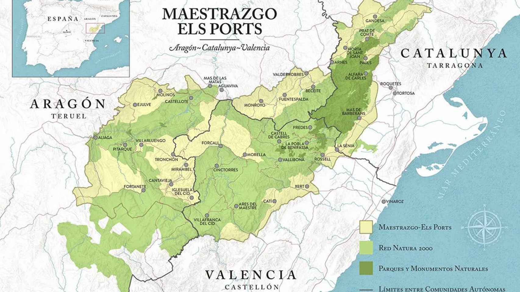 Mapa de la zona del Maestrazgo-Els Ports, el llamado 'Yellowstone europeo'