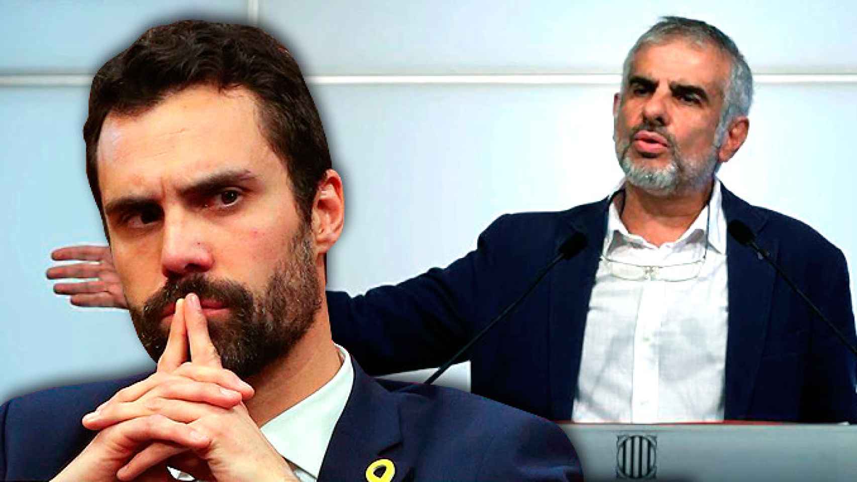 El portavoz de Ciudadanos en el Parlament, Carlos Carrizosa, y Roger Torrent / CG