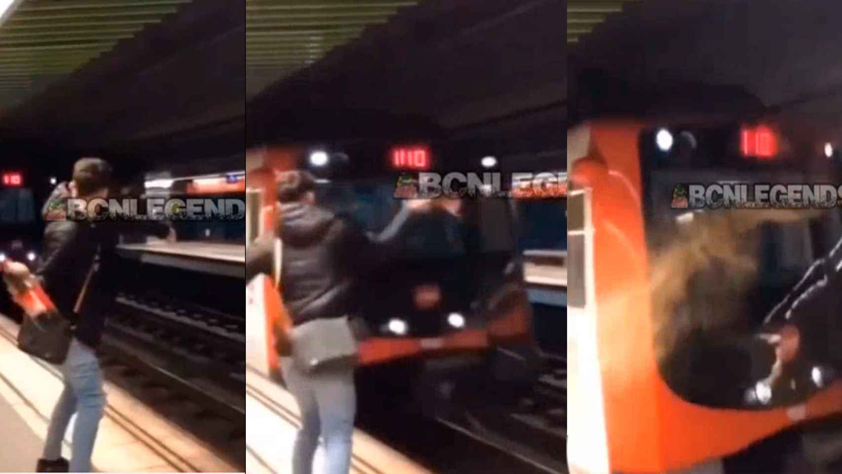 Secuencia del momento en el que un gamberro lanza una botella de cristal contra un metro / INSTAGRAM