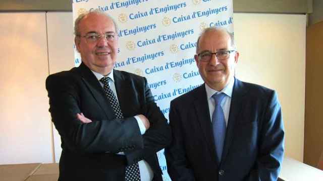 Josep Oriol Sala (i), presidente de Caixa d'Enginyers, i Joan Cavallé (d), el consejero delegado de la entidad que tiene como objetivo la expansión fuera de Cataluña / CE