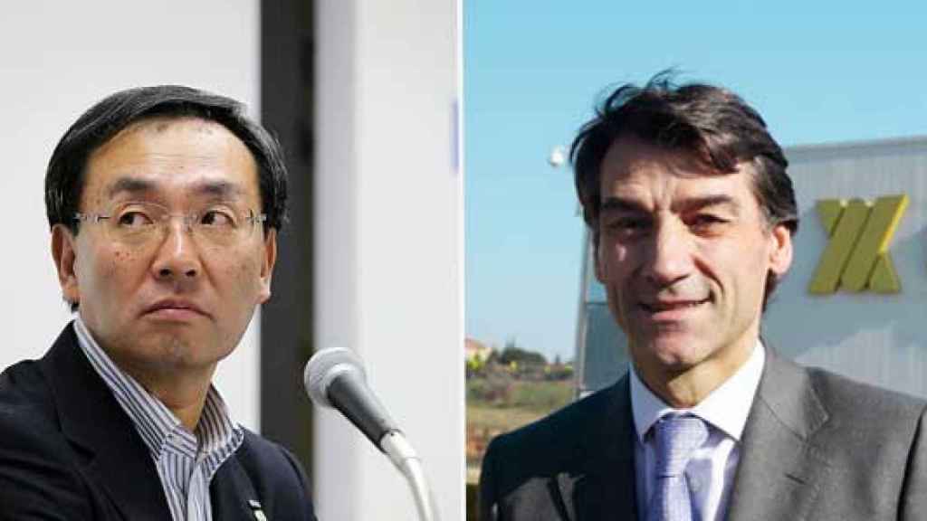 El presidente de Panasonic, Kazuhiro Tsuga (izquierda), y el consejero delegado de Ficosa, Xavier Pujol (derecha)