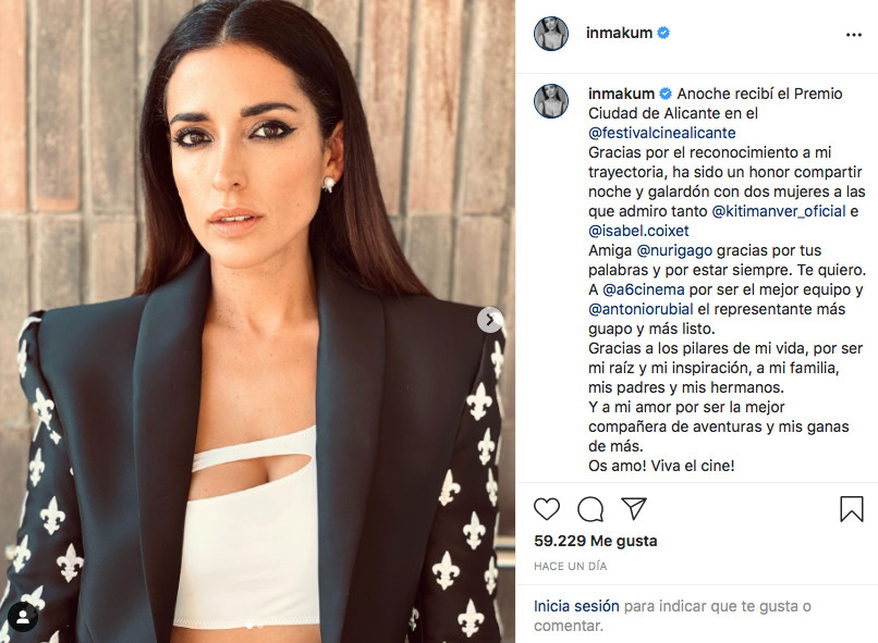 Inma Cuesta dedica su premio a su novia