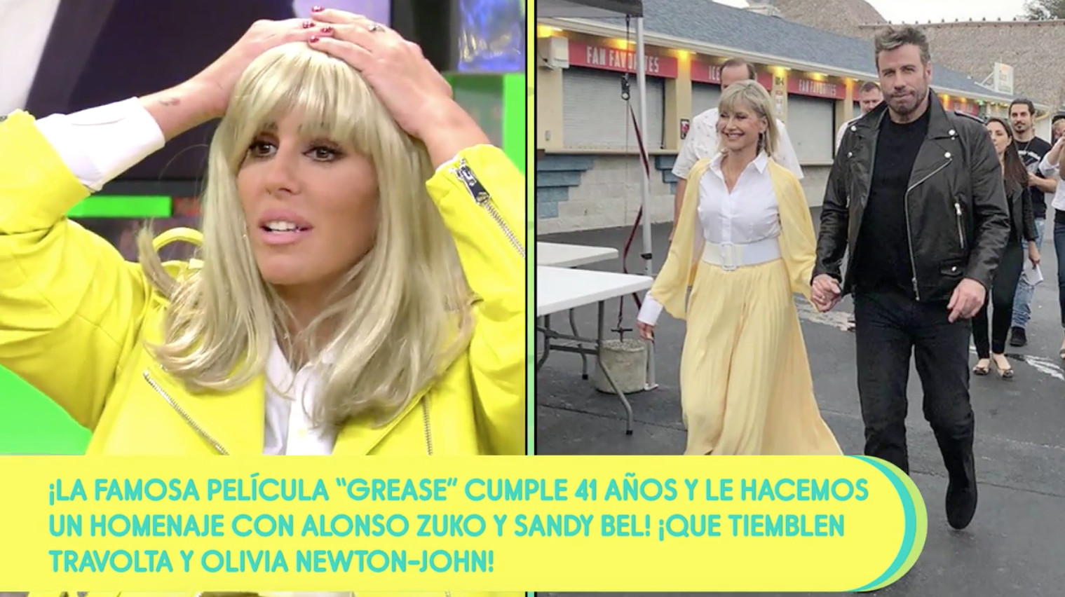 Anabel Pantoja se pone en la piel de Olivia Newton-John a su paso por 'Sálvame' / MEDIASET