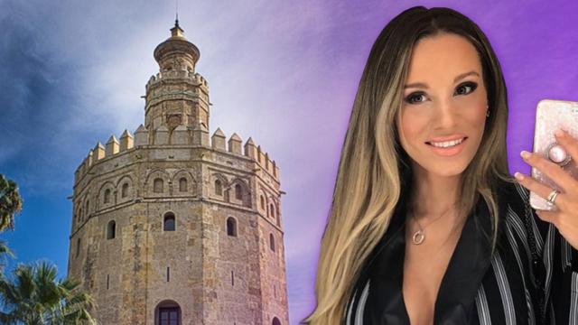 Raquel Mauri, mujer de Ivan Rakitic, ante una fotografía de la Torre del Oro de Sevilla / FOTOMONTAJE DE CULEMANÍA