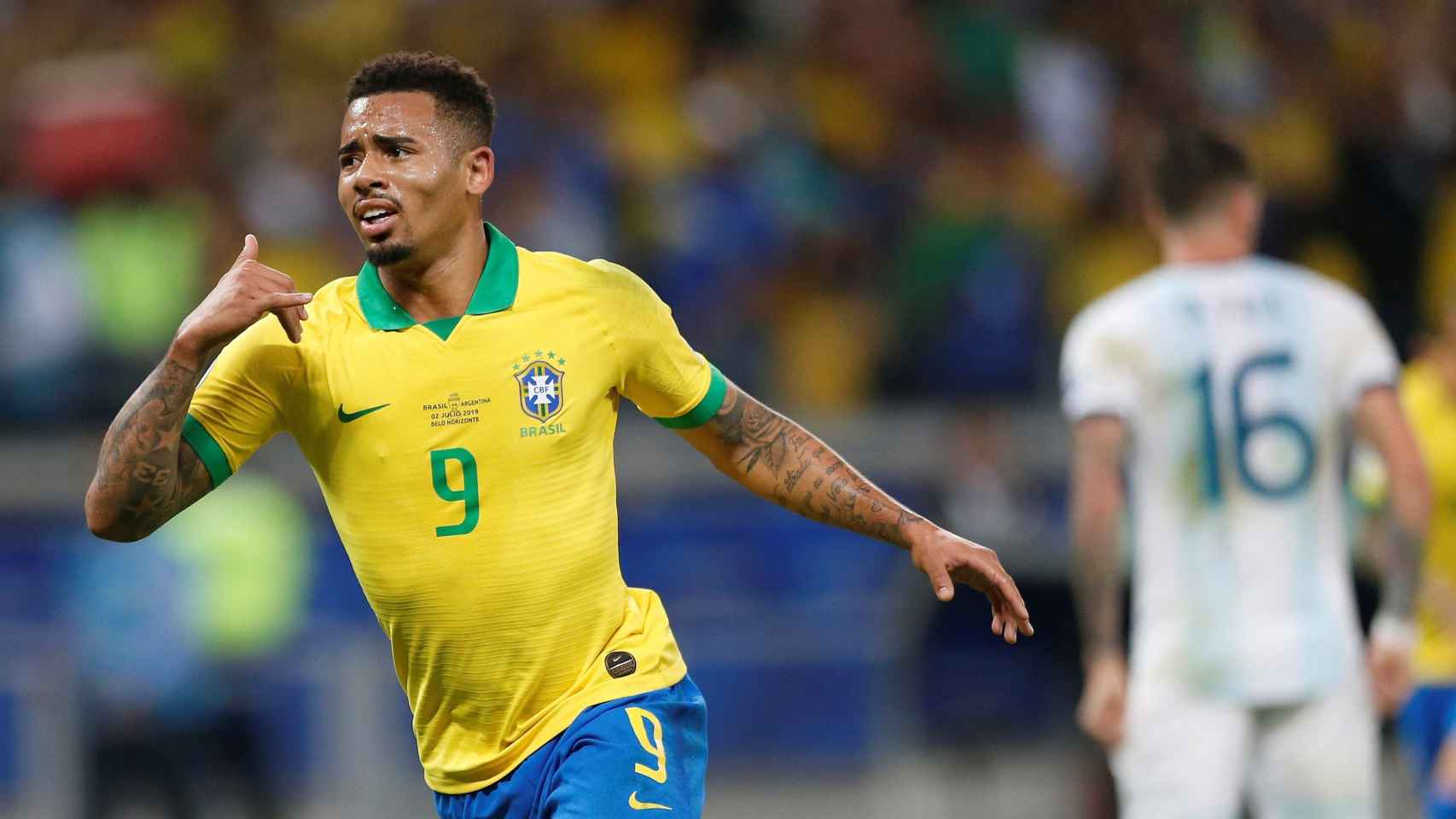 Gabriel Jesús celebrando su gol contra Argentina / EFE