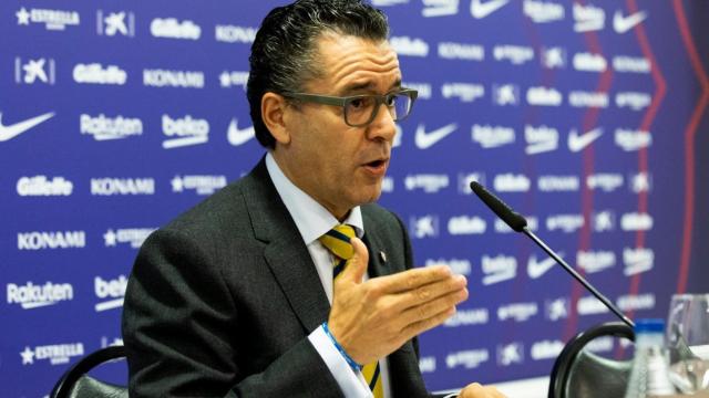 Josep Vives en la rueda de prensa posterior a la reunión de la Junta Directiva / FC BARCELONA