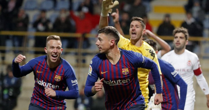 Lenglet celebra el gol de la victoria frente la Cultural Leonesa / EFE