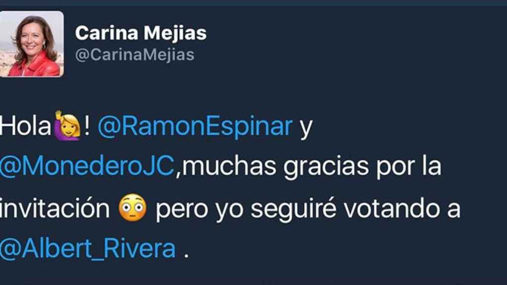 Respuesta de Carina Mejías a los dirigentes de Podemos en la que les agradece la invitación a votar a Pablo Iglesias / CG