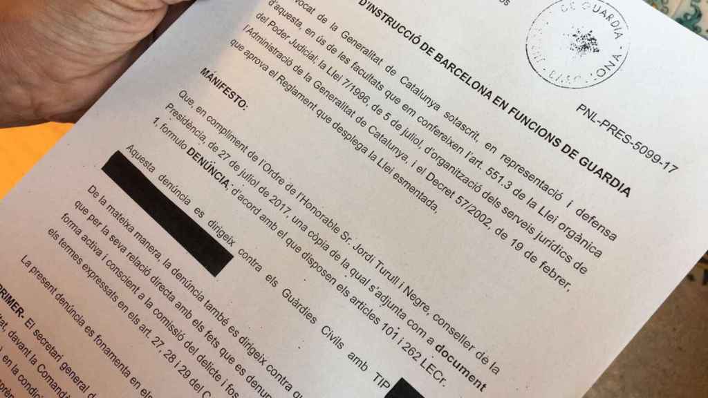 Imagen de la denuncia presentada por Jordi Turull contra los agentes de la Guardia Civil / TWITTER