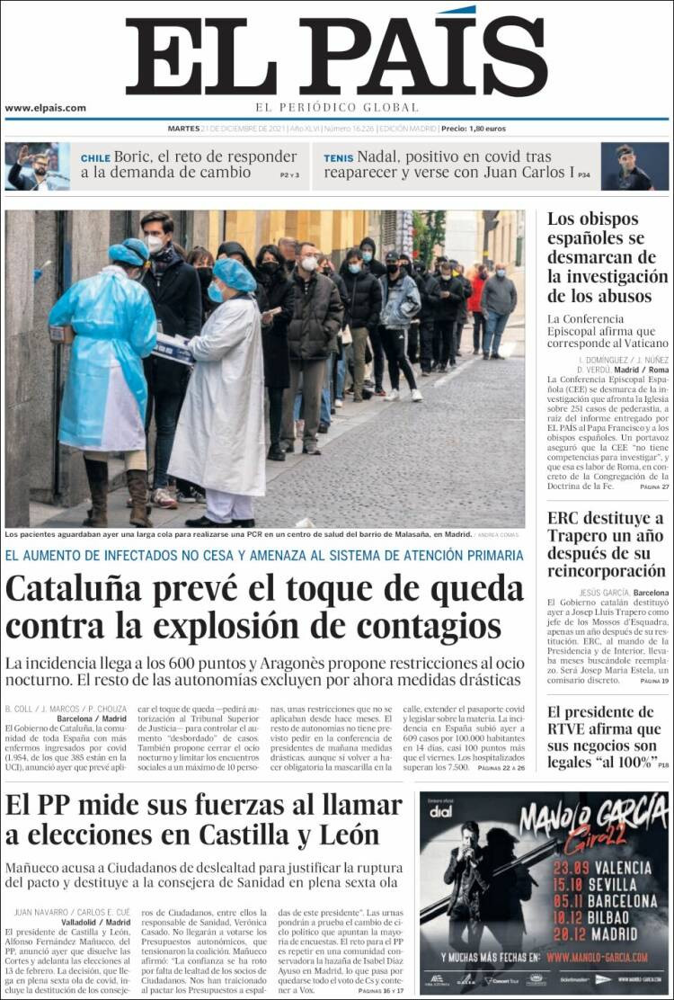 Portada de 'El País' del 21 de diciembre de 2021 / KIOSKO.NET