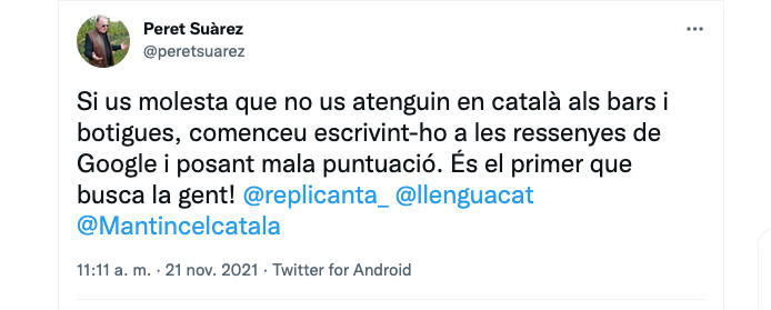 Mensaje en la cuenta de Twitter de Peret Suàrez / @peretsuarez