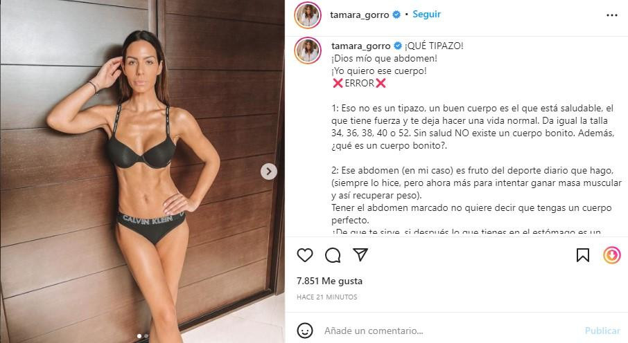 Mensaje de Tamara Gorro / INSTAGRAM