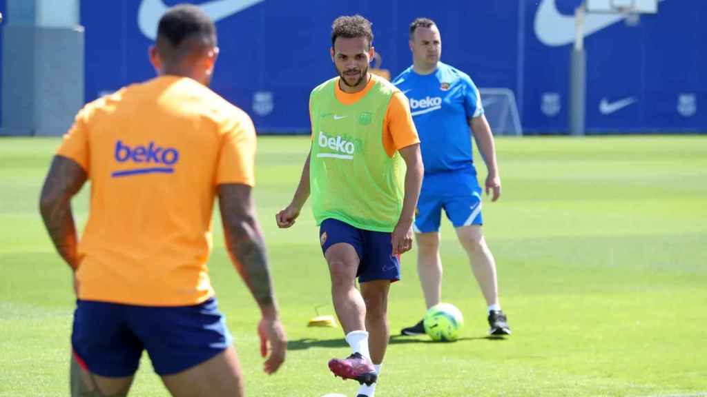 Martin Braithwaite, en uno de los últimos entrenamientos del Barça / FCB