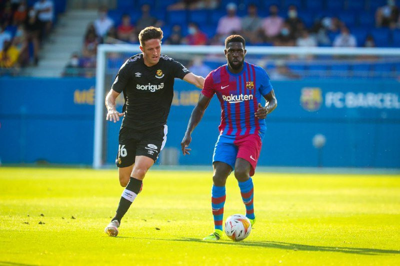 Samuel Umtiti en el primer amistoso de pretemporada, ante el Nàstic de Tarragona / FCB