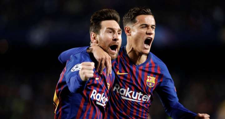 Una foto de Leo Messi y Philippe Coutiho celebrando el gol del argentino ante el United / FCB