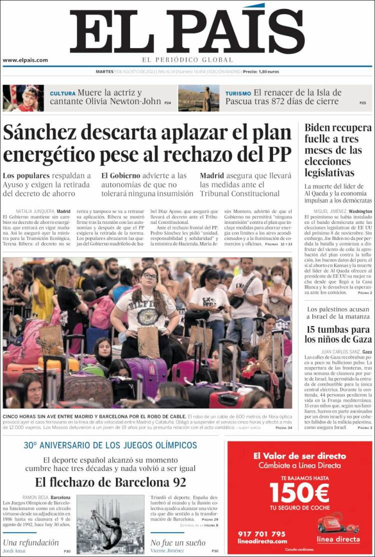 Portada de 'El País' de 9 de agosto de 2022 / KIOSKO.NET