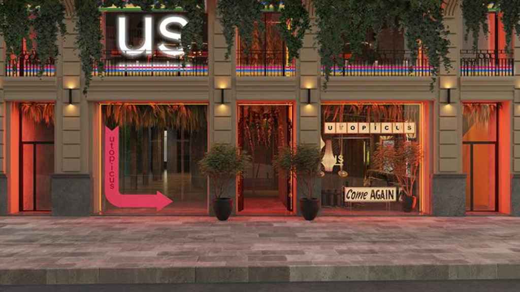 Fachada del nuevo 'coworking' de Utopicus que Colonial abrirá en abril, en plena Gran Vía de Madrid