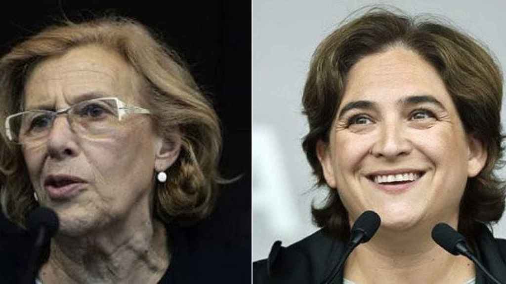 La alcaldesa de Madrid, Manuela Carmena (izquieda), junto a la de Barcelona, Ada Colau (derecha)