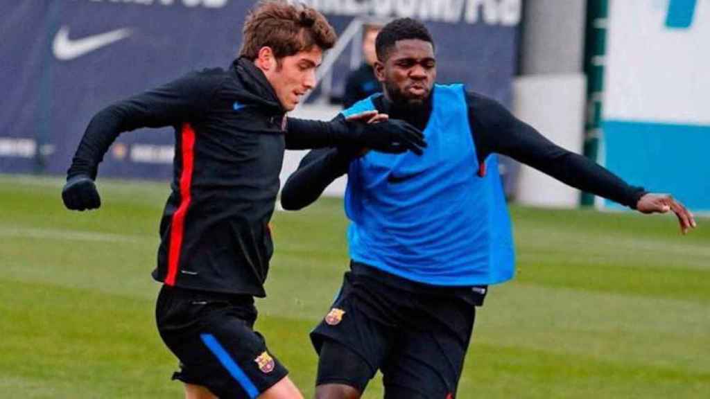 Una foto de archivo de Sergi Roberto y Samuel Umtiti en un entrenamiento del Barça / FCB