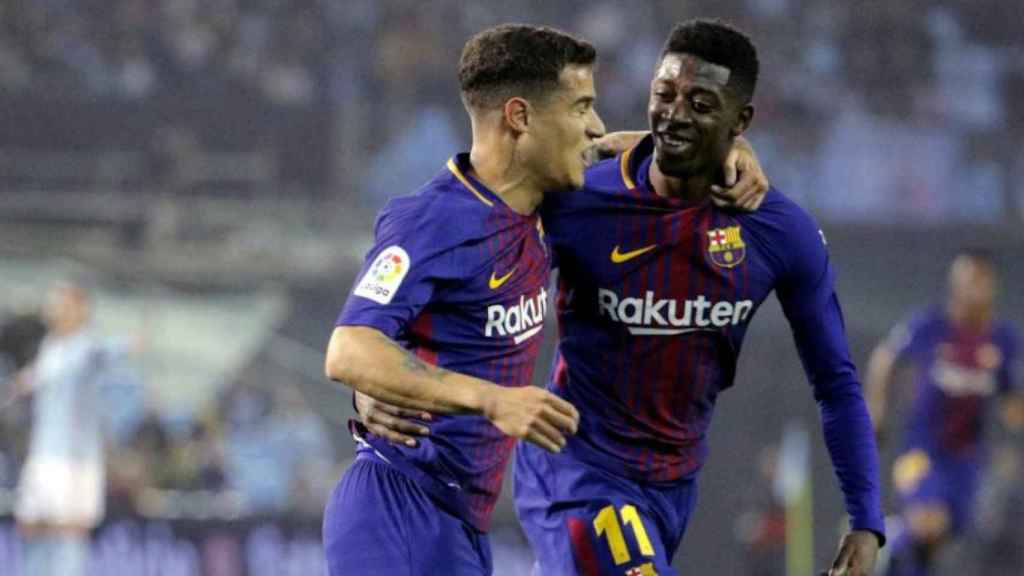 Una foto de archivo de Coutinho y Dembélé celebrando un gol / EFE