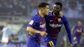 Una foto de archivo de Coutinho y Dembélé celebrando un gol / EFE