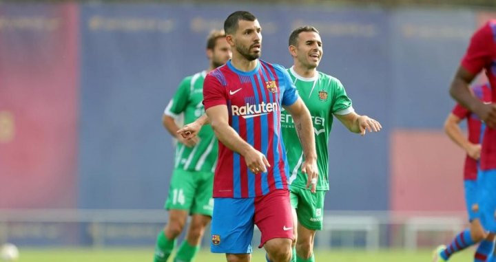 Agüero en su debut no oficial con el Barça / FCB